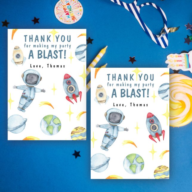 Tarjeta De Agradecimiento Fiesta de Cumpleaños Espacial de Astronauta (Subido por el creador)