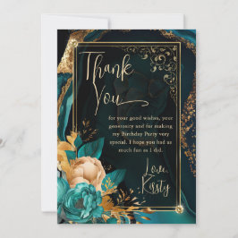 Tarjeta De Agradecimiento Fiesta de Cumpleaños Floral de Ágata Turquesa y Do