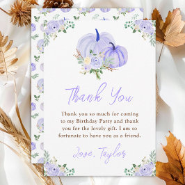 Tarjeta De Agradecimiento Fiesta de cumpleaños floral Purple Pumpkins