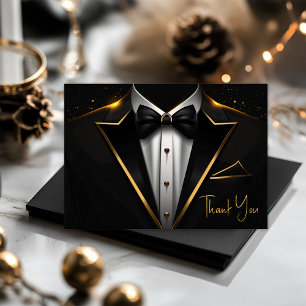 Tarjeta De Agradecimiento Fiesta de Cumpleaños Hombre Negro y Dorado