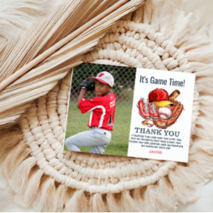 Tarjeta De Agradecimiento Fiesta de cumpleaños infantil béisbol azul marino