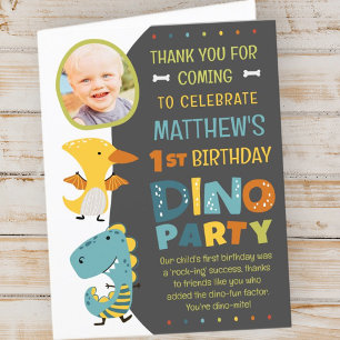 Tarjeta De Agradecimiento Fiesta de cumpleaños infantil con foto de dinosaur