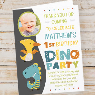 Tarjeta De Agradecimiento Fiesta de cumpleaños infantil con foto de dinosaur