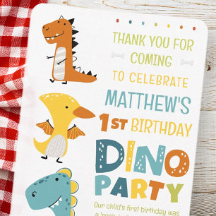 Tarjeta De Agradecimiento Fiesta de cumpleaños infantil de Dino Dinosaurio m