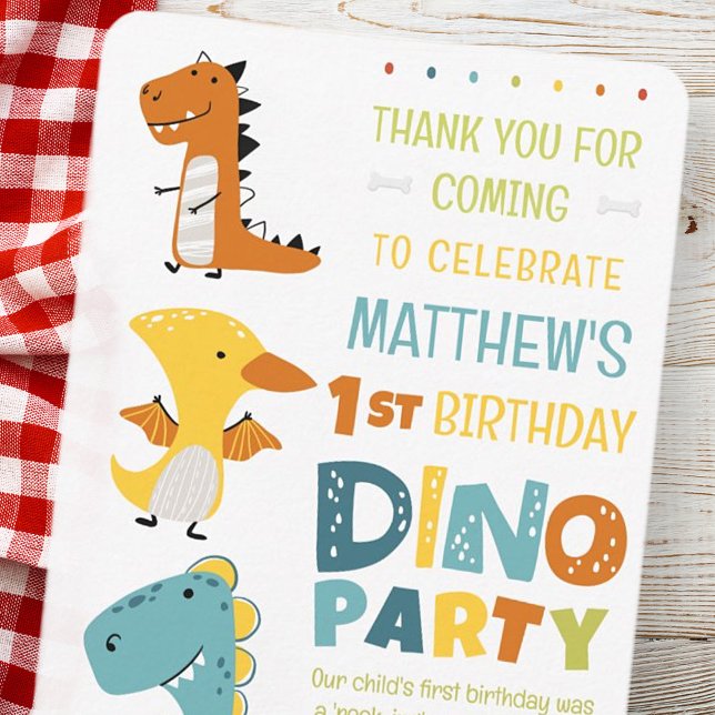 Tarjeta De Agradecimiento Fiesta de cumpleaños infantil de dinosaurio Dino m (Subido por el creador)