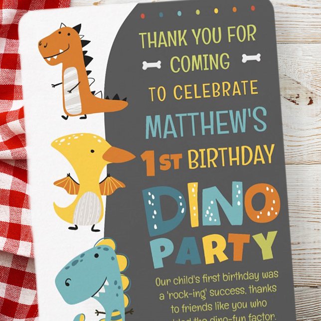 Tarjeta De Agradecimiento Fiesta de cumpleaños infantil de dinosaurio Dino m (Subido por el creador)