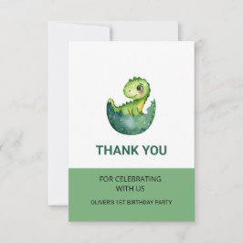 Tarjeta De Agradecimiento Fiesta de Cumpleaños Infantil Dinosaurio Verde Agu