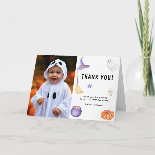 Tarjeta De Agradecimiento Fiesta de cumpleaños infantil Fantasma acuarela (Anverso)