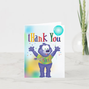 Tarjeta De Agradecimiento Fiesta de Cumpleaños Infantil Oso Monstruo