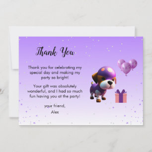 Tarjeta De Agradecimiento Fiesta de Cumpleaños Infantil Perro Adorable Lindo