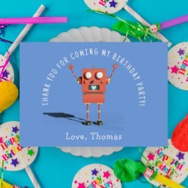 Tarjeta De Agradecimiento fiesta de cumpleaños infantil robot 3D rojo gracia