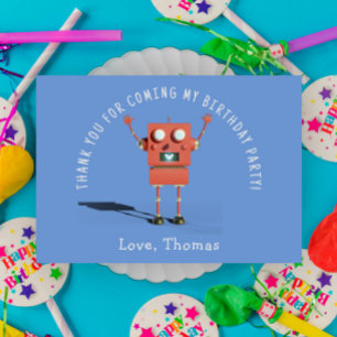 Tarjeta De Agradecimiento fiesta de cumpleaños infantil robot 3D rojo gracia
