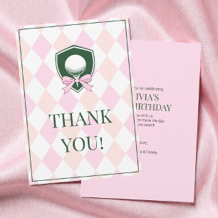 Tarjeta De Agradecimiento Fiesta de cumpleaños moderna de golf rosa para niñ