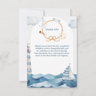 Tarjeta De Agradecimiento Fiesta de cumpleaños náutica con acuarela