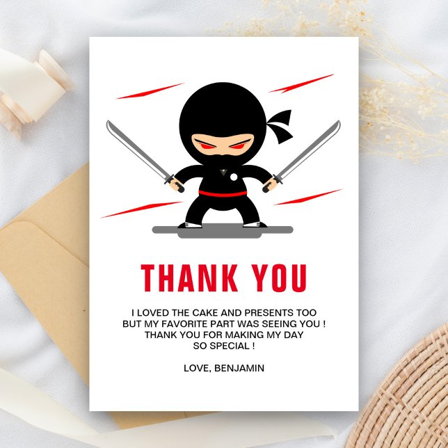 Tarjeta De Agradecimiento Fiesta de Cumpleaños Ninja Warrior Kids (Subido por el creador)