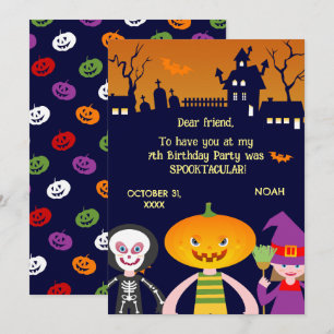 Tarjeta De Agradecimiento Fiesta de Cumpleaños Niño Disfraz de Halloween