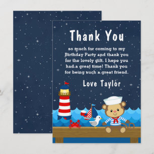 Tarjeta De Agradecimiento Fiesta de Cumpleaños Niño Náutico Rojo y Azul Mari