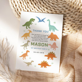 Tarjeta De Agradecimiento Fiesta de Cumpleaños número 1 de Dinosaurio | Lind