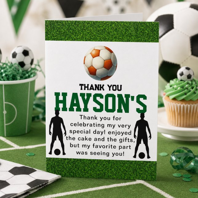 Tarjeta De Agradecimiento Fiesta de Cumpleaños número 1 de Fútbol (Soccer First Year Down 1st Birthday Party Thank You Card)
