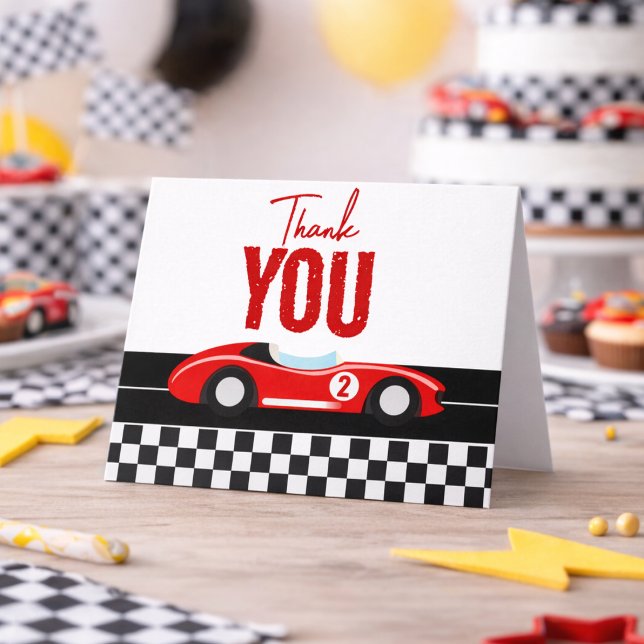 Tarjeta De Agradecimiento Fiesta de cumpleaños número 2 del niño de dos coch (Two Fast Race Car Boy 2nd Birthday Party Thank You Card
)