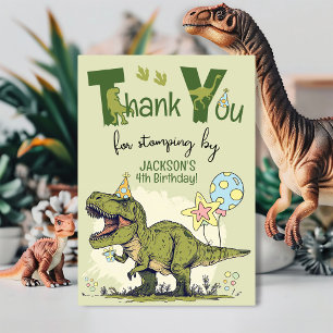 Tarjeta De Agradecimiento Fiesta de cumpleaños número 4 de Cute TRex Dinosau
