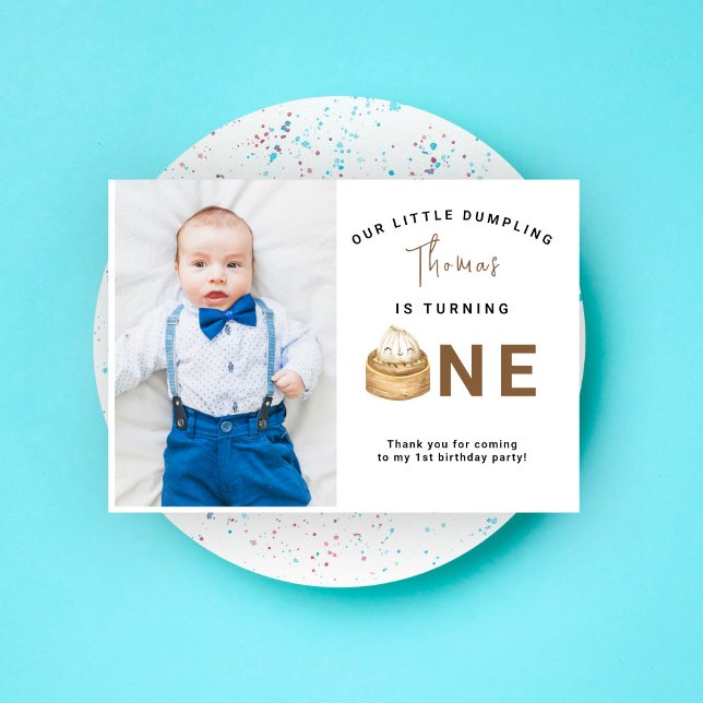 Tarjeta De Agradecimiento Fiesta de cumpleaños número uno con dumpling chino (Subido por el creador)