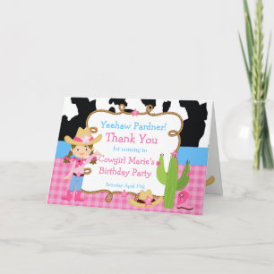 Tarjeta De Agradecimiento Fiesta de cumpleaños occidental vaquera morena