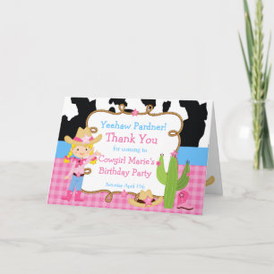 Tarjeta De Agradecimiento Fiesta de cumpleaños occidental vaquera rubia