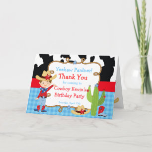 Tarjeta De Agradecimiento Fiesta de Cumpleaños Occidental Vaquero Morena