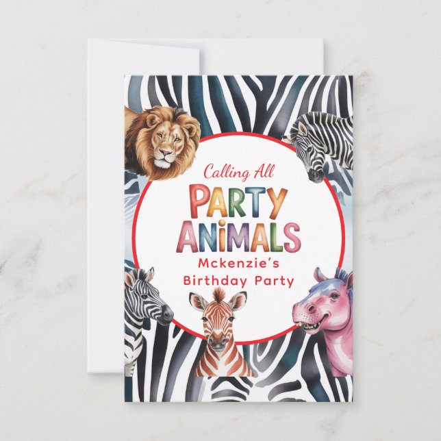 Tarjeta De Agradecimiento Fiesta de Cumpleaños para Niños Animales de Fiesta (Anverso)