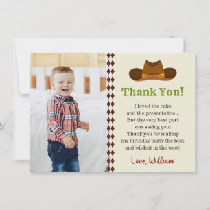 Tarjeta De Agradecimiento Fiesta de Cumpleaños para Niños Vaquero del Oeste