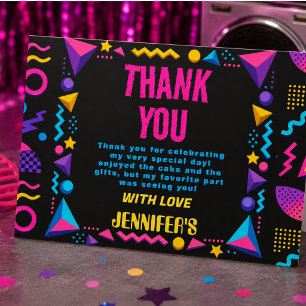 Tarjeta De Agradecimiento Fiesta de cumpleaños personalizada retro neón de l