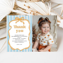Tarjeta De Agradecimiento Fiesta de Cumpleaños Photo Sunshine Blue Gingham 
