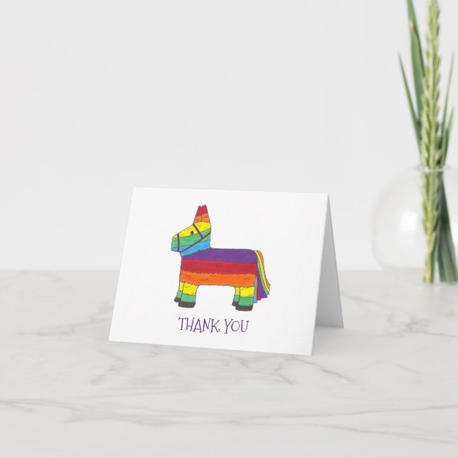 Tarjeta De Agradecimiento Fiesta de cumpleaños Piñata, burro iris personaliz (Anverso)