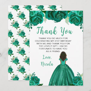 Tarjeta De Agradecimiento Fiesta de Cumpleaños Princesa de Piel Oscura Flora
