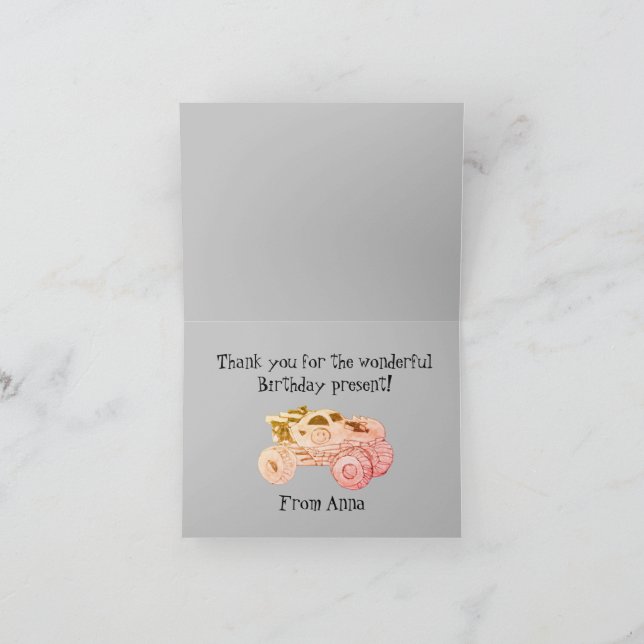 Tarjeta De Agradecimiento Fiesta de Cumpleaños Rally de Camión Monstruo Sonr (Interior)