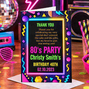 Tarjeta De Agradecimiento Fiesta de cumpleaños retro neón para adultos de lo
