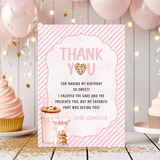 Tarjeta De Agradecimiento Fiesta de cumpleaños rosado de leche y galletas (Subido por el creador)