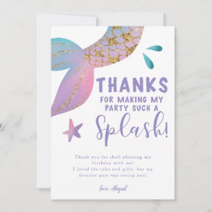 Tarjeta De Agradecimiento Fiesta de Cumpleaños Salpicadura de Sirena Mágica