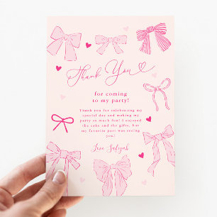 Tarjeta De Agradecimiento Fiesta de cumpleaños shabby chic con lazo rosa