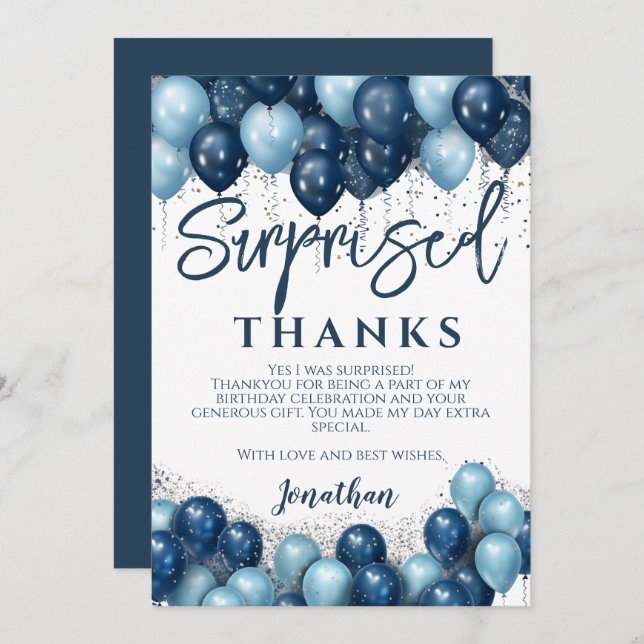 Tarjeta De Agradecimiento Fiesta de Cumpleaños Sorpresa Gracias (Anverso / Reverso)