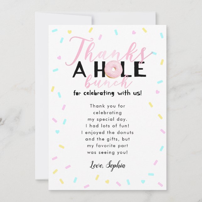 Tarjeta De Agradecimiento Fiesta de Cumpleaños Tema Donut Gracias por Todo (Anverso)