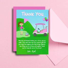 Tarjeta De Agradecimiento Fiesta de Cumpleaños Temática de Golf para Chicas 