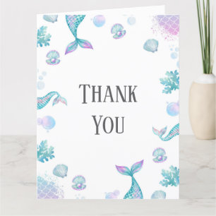 Tarjeta De Agradecimiento Fiesta de cumpleaños temática de sirena turquesa