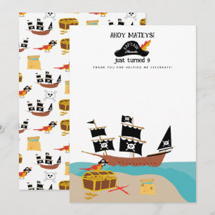 Tarjeta De Agradecimiento Fiesta de cumpleaños temática pirata gracias