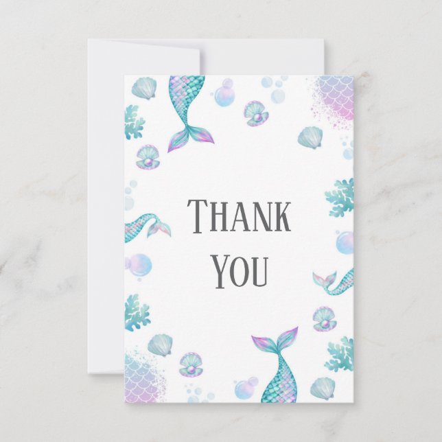 Tarjeta De Agradecimiento Fiesta de Cumpleaños Temática Sirena Turquesa (Anverso)