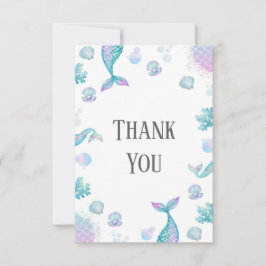 Tarjeta De Agradecimiento Fiesta de Cumpleaños Temática Sirena Turquesa