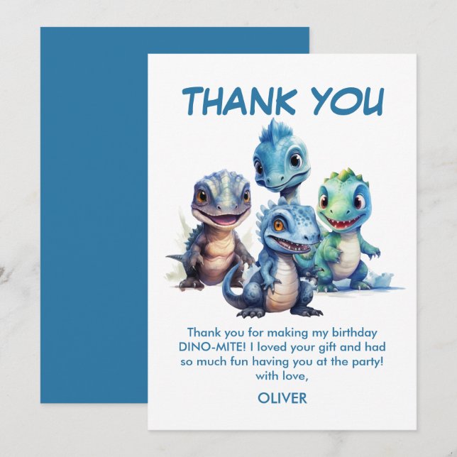 Tarjeta De Agradecimiento Fiesta de cumpleaños uno salvaje y adorable dinosa (Anverso / Reverso)