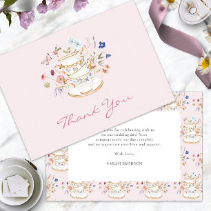 Tarjeta De Agradecimiento Fiesta de Desayuno Nupcial de la Fiesta del Té Ros