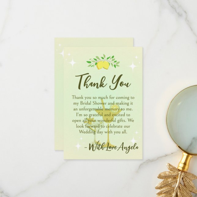 Tarjeta De Agradecimiento Fiesta de Despedida de Soltera Cóctel Amarillo Lim (Anverso/Reverso In Situ)